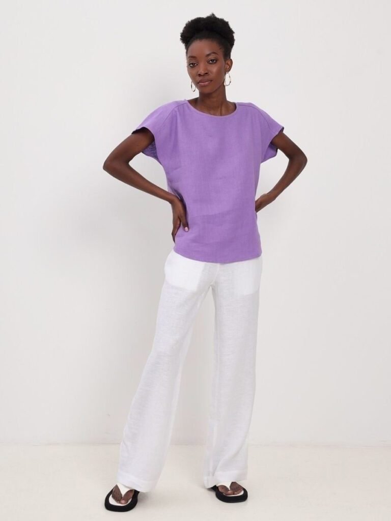 Pure linen blouse with dropped sleeves