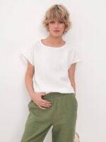 Pure linen blouse with dropped sleeves