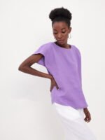 Pure linen blouse with dropped sleeves