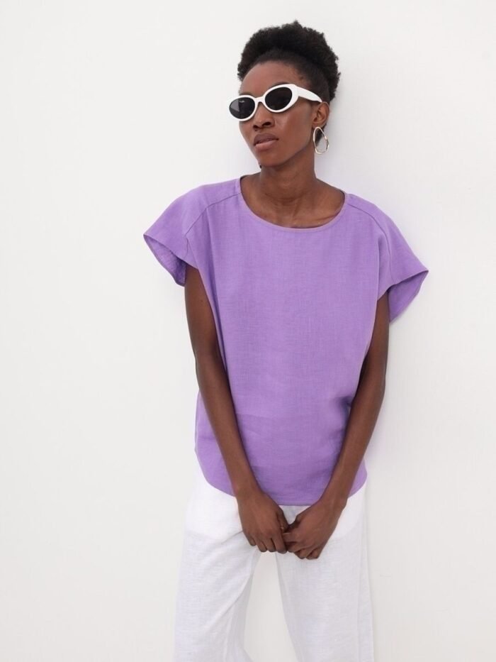 Pure linen blouse with dropped sleeves