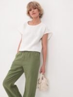 Pure linen blouse with dropped sleeves