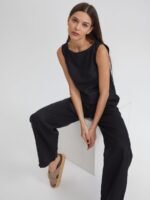 Lininė trumpa palaidinė be rankovių