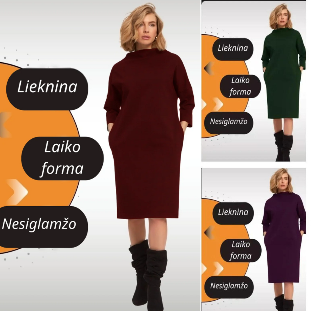 moteriska suknele su paaukstintu kaklu