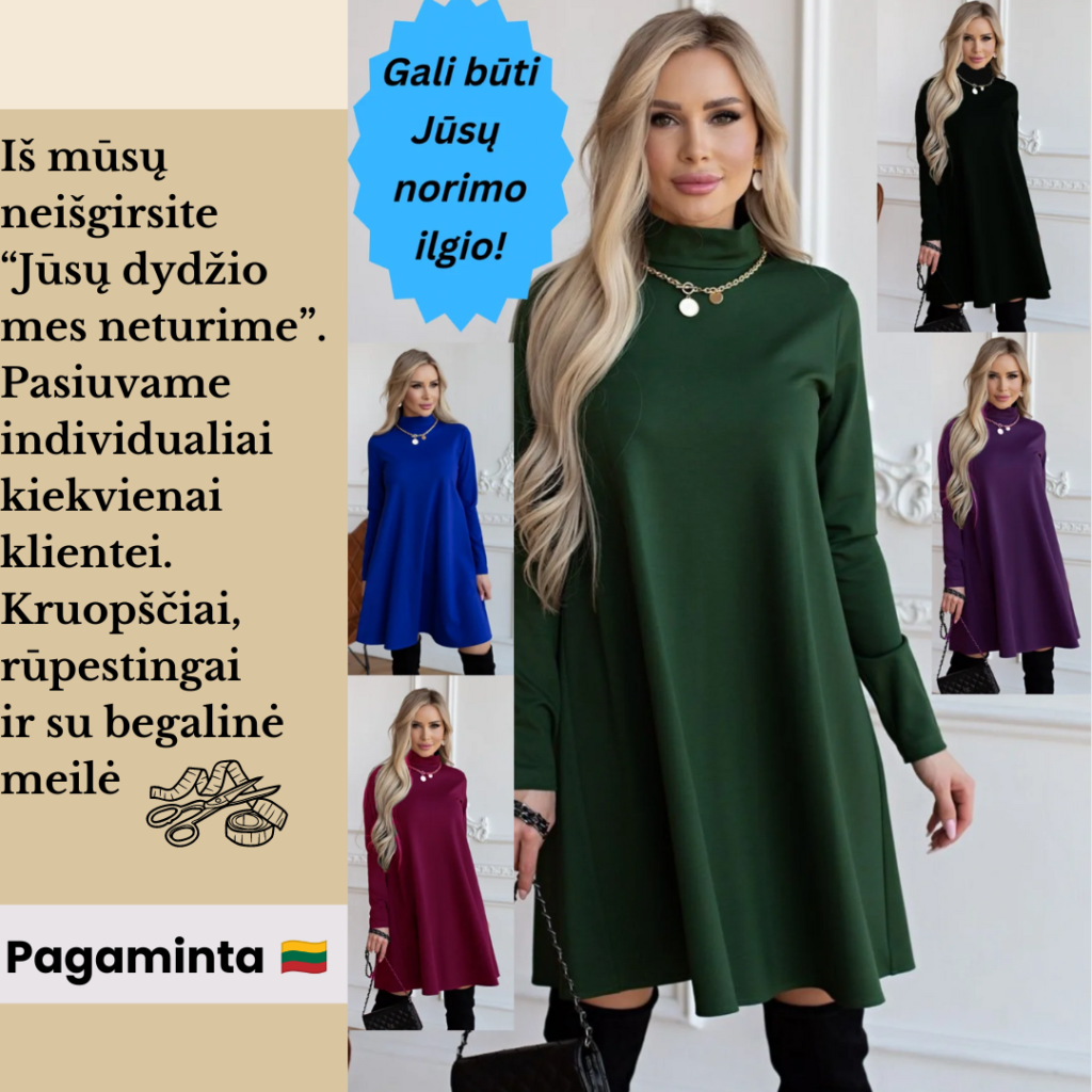 moteriska suknele su paaukstintu kaklu